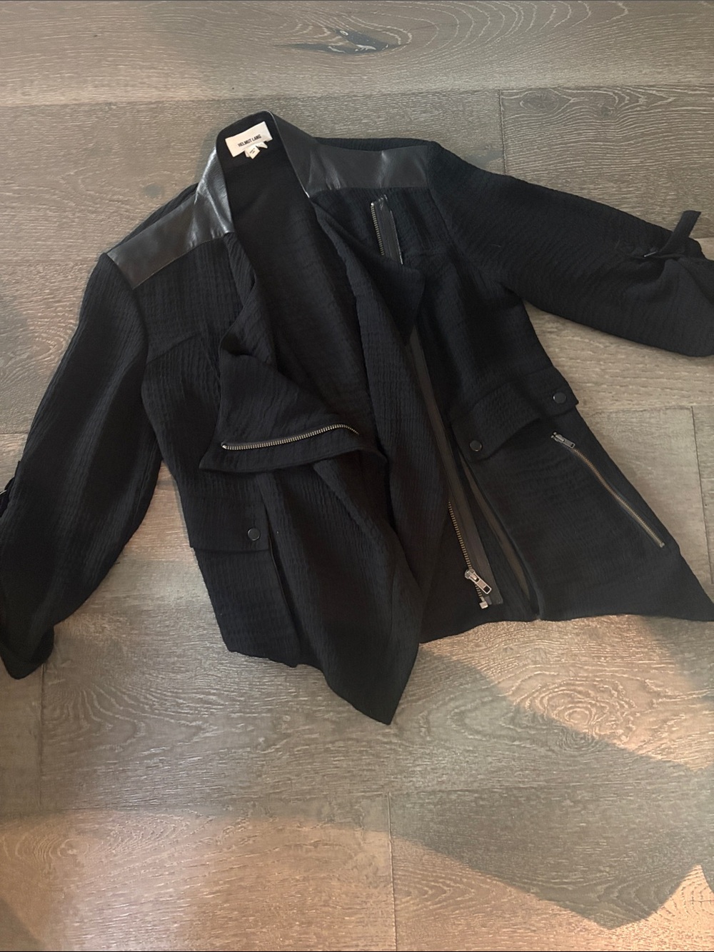 Vintage Helmut Lang Black Textured Moto Jacket with Leather Trim